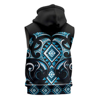 Blue Ngaru Taniko With Aotearoa Maori Tattoo Sleeveless Zip Hoodie LT14 - Polynesian Pride