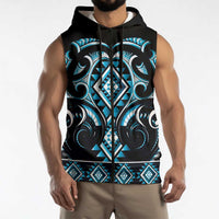 Blue Ngaru Taniko With Aotearoa Maori Tattoo Sleeveless Zip Hoodie LT14 - Polynesian Pride