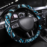 Blue Ngaru Taniko With Aotearoa Maori Tattoo Steering Wheel Cover LT14 Universal Fit Blue - Polynesian Pride