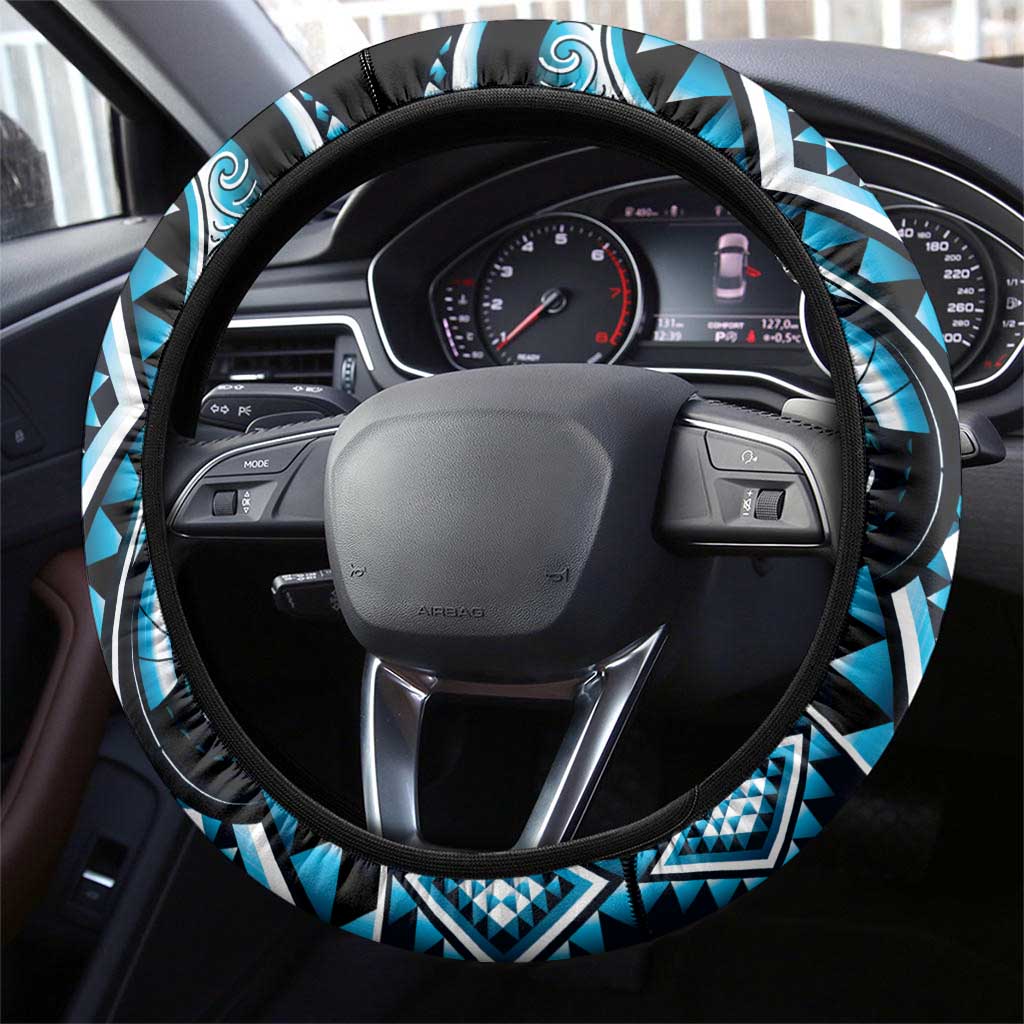 Blue Ngaru Taniko With Aotearoa Maori Tattoo Steering Wheel Cover LT14 - Polynesian Pride