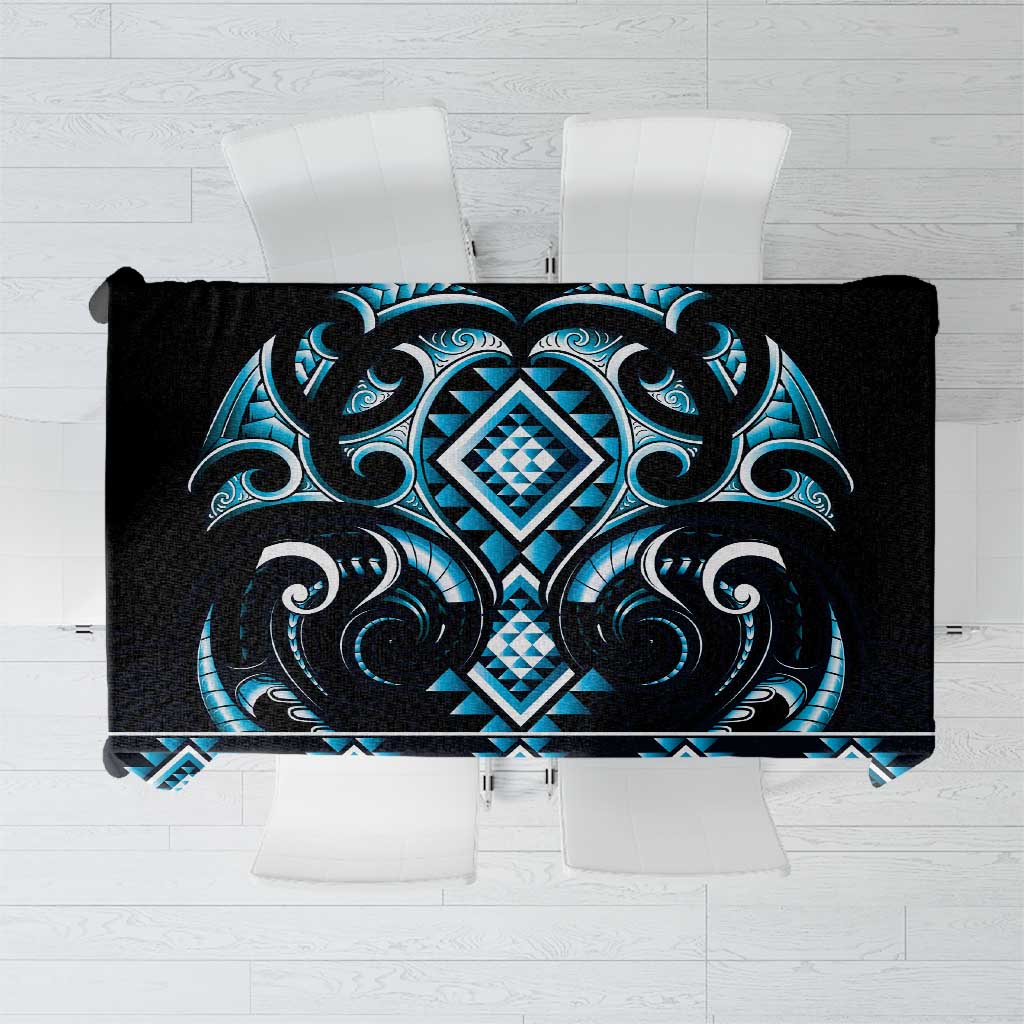 Blue Ngaru Taniko With Aotearoa Maori Tattoo Tablecloth LT14 Blue - Polynesian Pride