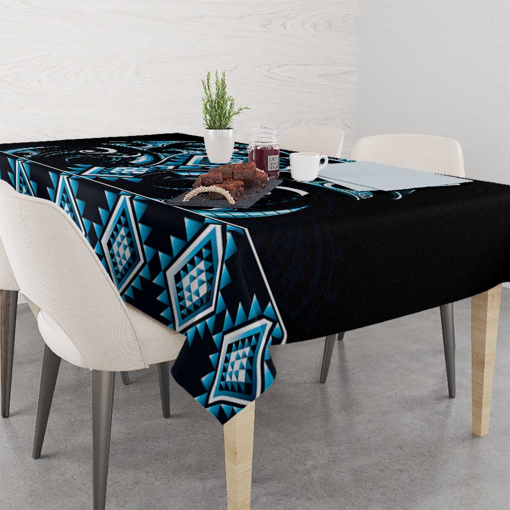 Blue Ngaru Taniko With Aotearoa Maori Tattoo Tablecloth LT14 - Polynesian Pride