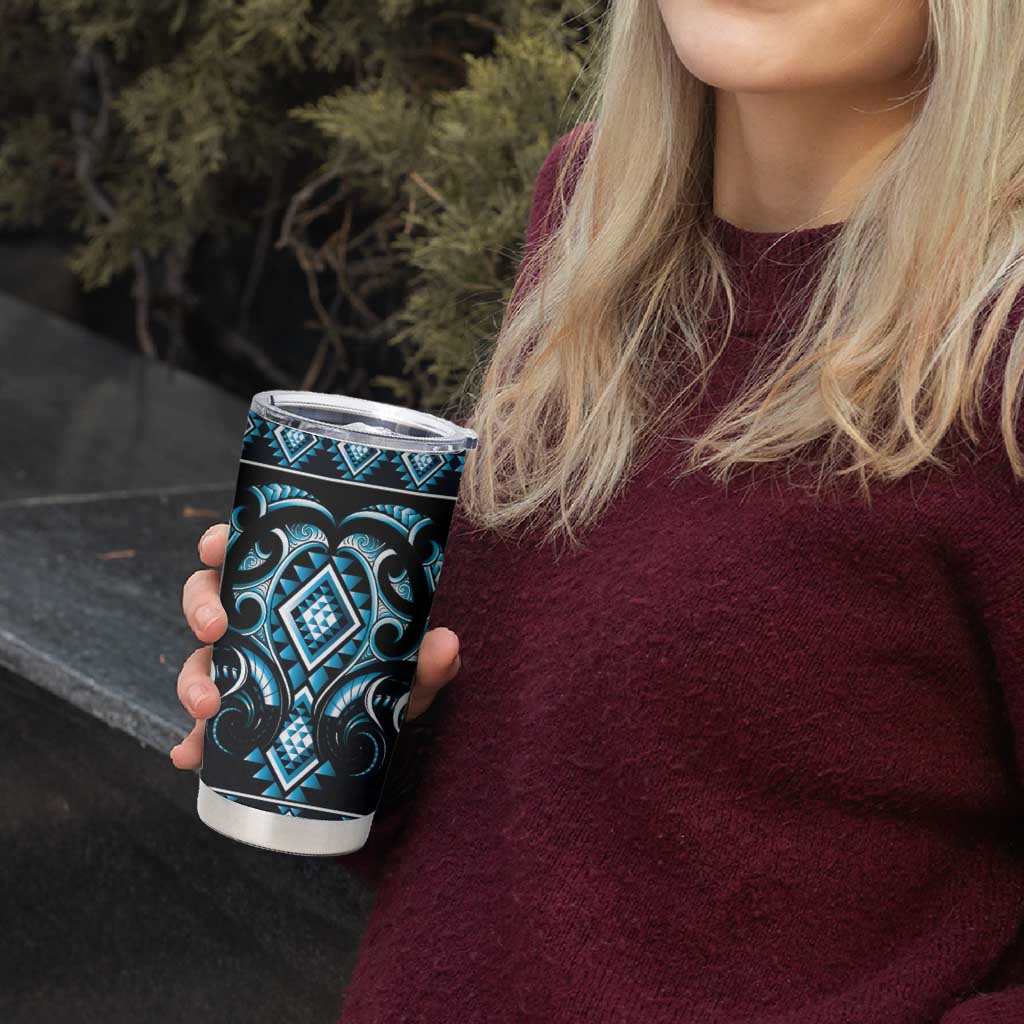 Blue Ngaru Taniko With Aotearoa Maori Tattoo Tumbler Cup LT14 - Polynesian Pride