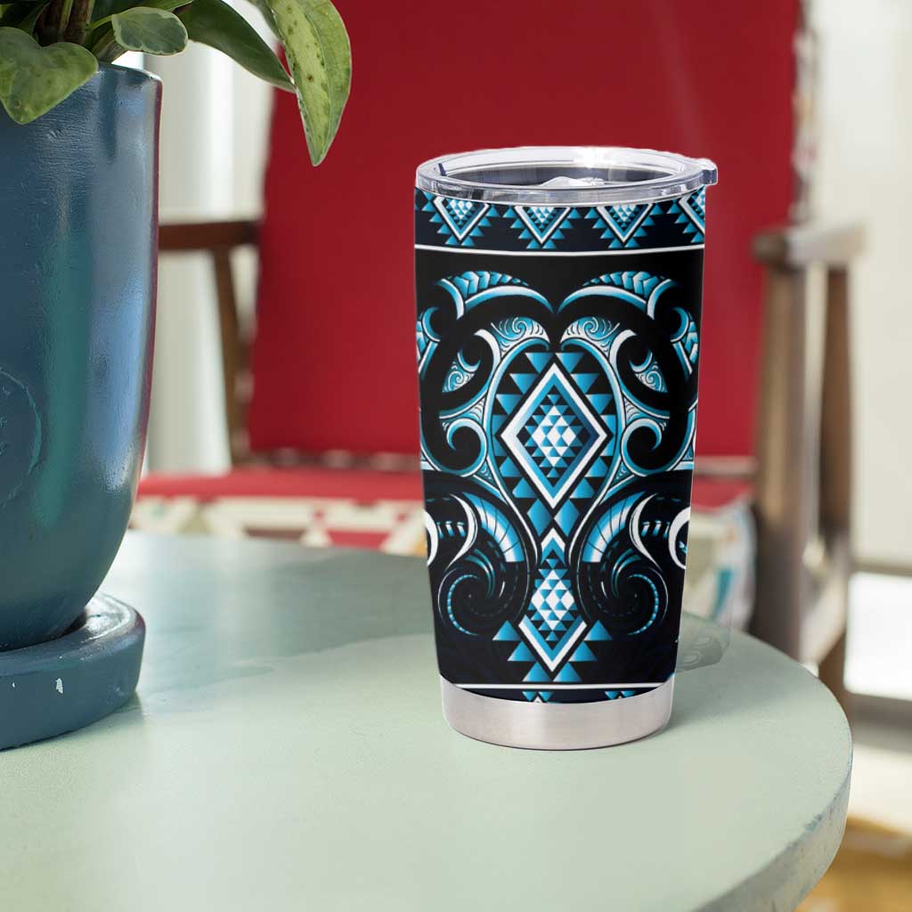 Blue Ngaru Taniko With Aotearoa Maori Tattoo Tumbler Cup LT14 - Polynesian Pride