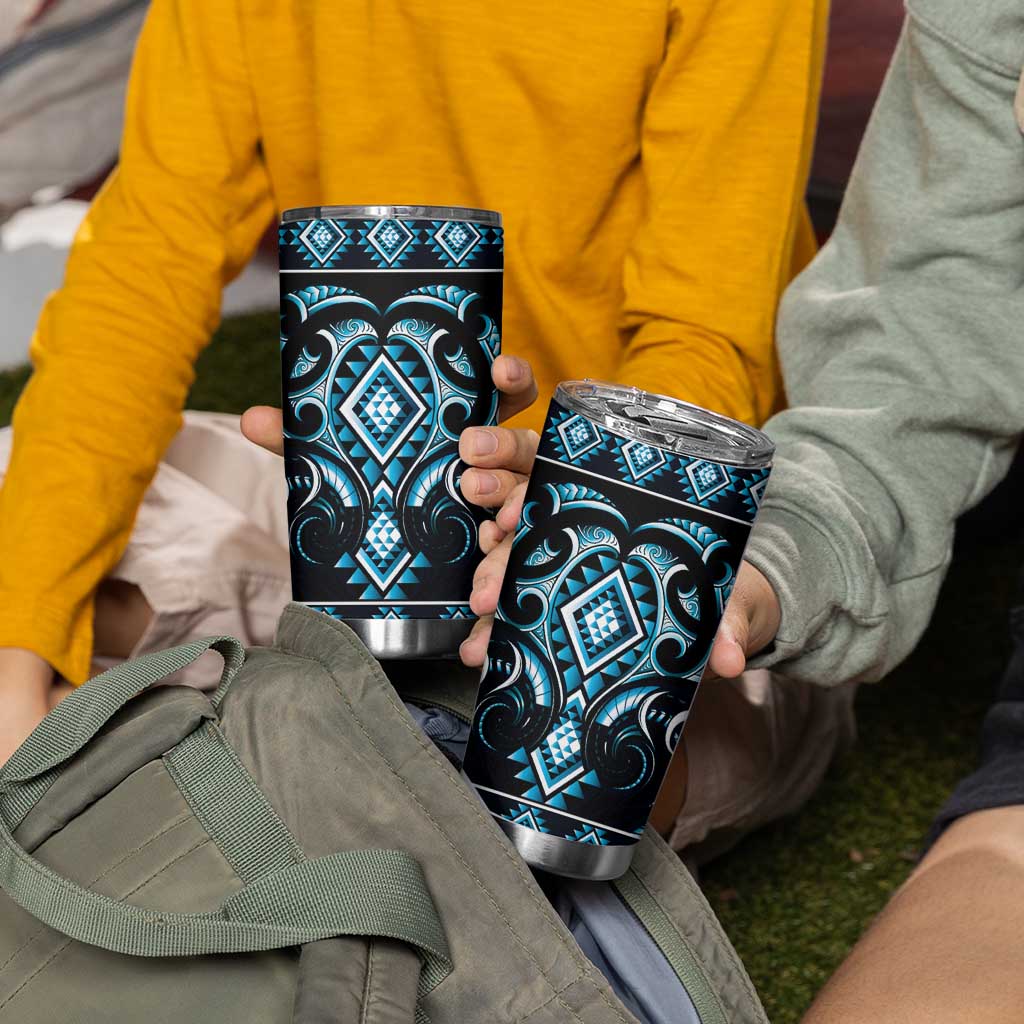 Blue Ngaru Taniko With Aotearoa Maori Tattoo Tumbler Cup LT14 - Polynesian Pride