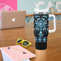 Blue Ngaru Taniko With Aotearoa Maori Tattoo Tumbler With Handle LT14 - Polynesian Pride