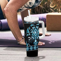 Blue Ngaru Taniko With Aotearoa Maori Tattoo Tumbler With Handle LT14 - Polynesian Pride