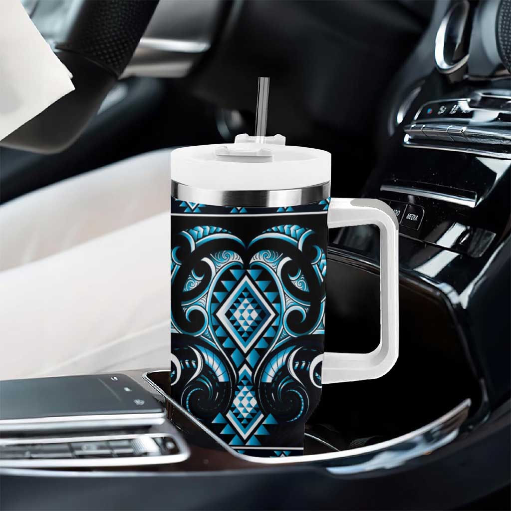 Blue Ngaru Taniko With Aotearoa Maori Tattoo Tumbler With Handle LT14 - Polynesian Pride