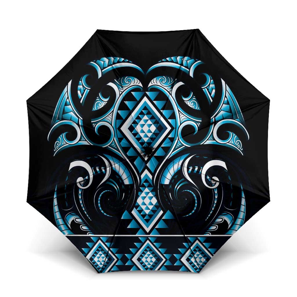 Blue Ngaru Taniko With Aotearoa Maori Tattoo Umbrella - Polynesian Pride