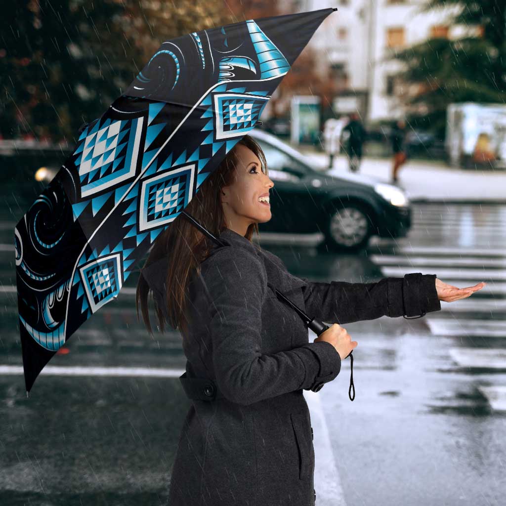 Blue Ngaru Taniko With Aotearoa Maori Tattoo Umbrella - Polynesian Pride