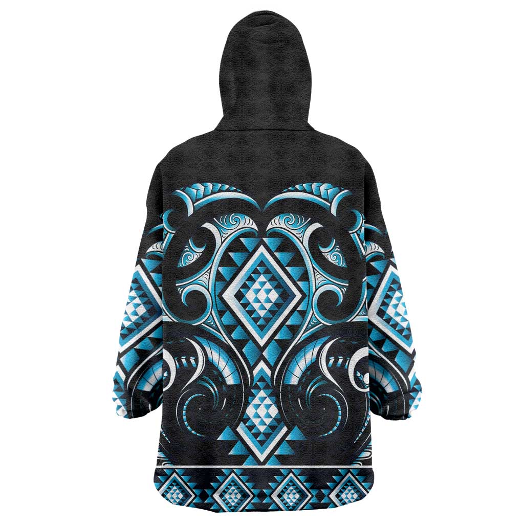 Blue Ngaru Taniko With Aotearoa Maori Tattoo Wearable Blanket Hoodie LT14 - Polynesian Pride