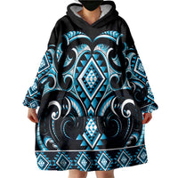 Blue Ngaru Taniko With Aotearoa Maori Tattoo Wearable Blanket Hoodie LT14 - Polynesian Pride