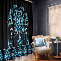 Blue Ngaru Taniko With Aotearoa Maori Tattoo Window Curtain LT14 - Polynesian Pride