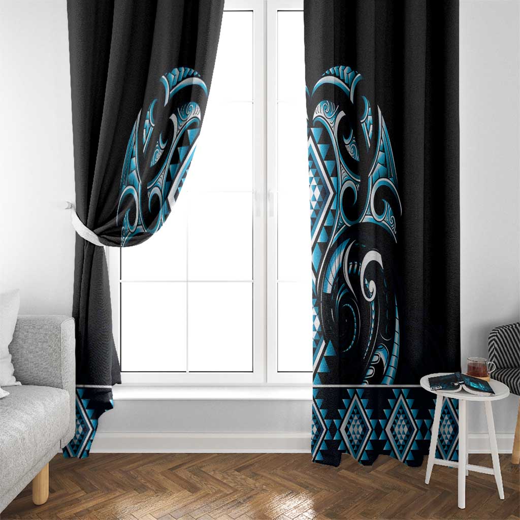 Blue Ngaru Taniko With Aotearoa Maori Tattoo Window Curtain LT14 - Polynesian Pride