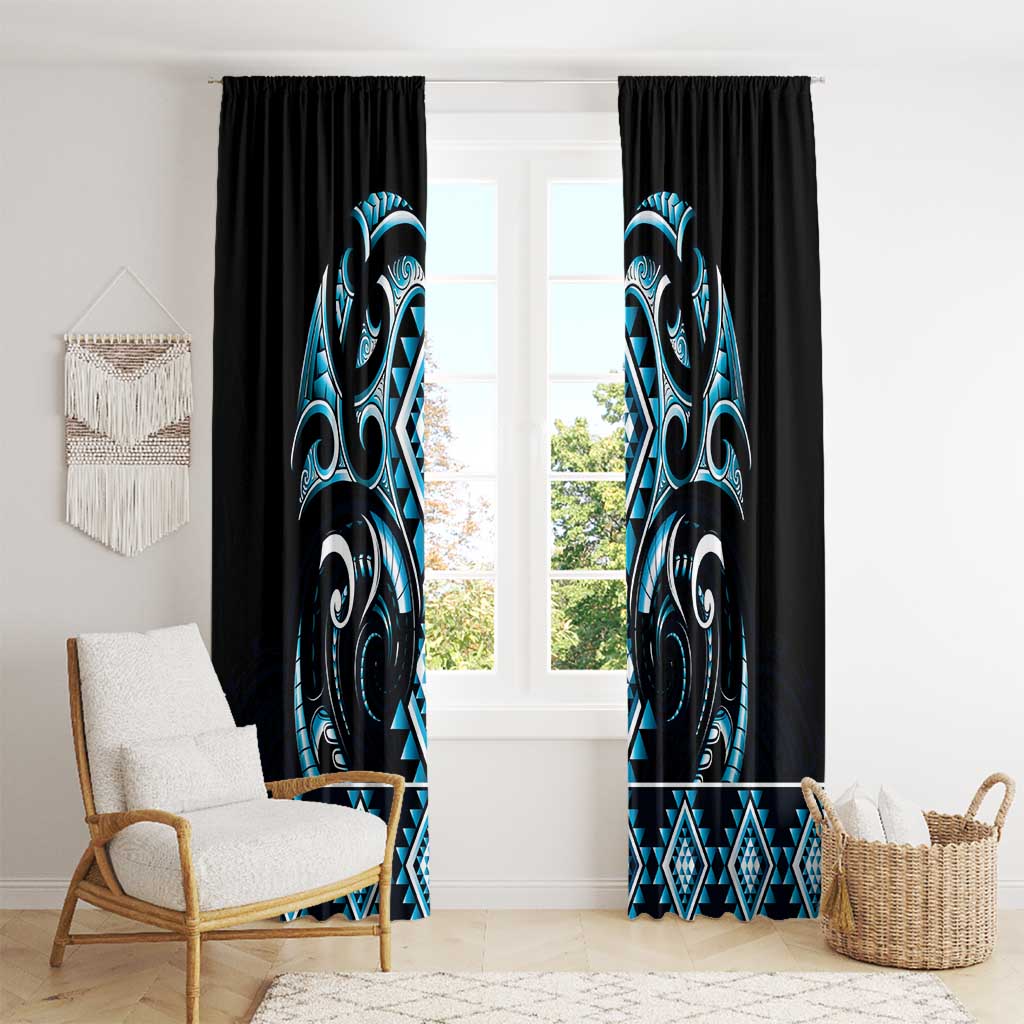 Blue Ngaru Taniko With Aotearoa Maori Tattoo Window Curtain LT14 - Polynesian Pride
