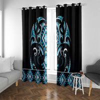 Blue Ngaru Taniko With Aotearoa Maori Tattoo Window Curtain LT14 With Grommets Blue - Polynesian Pride