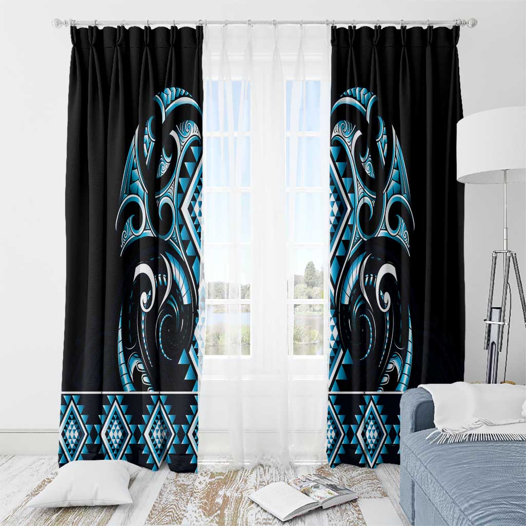 Blue Ngaru Taniko With Aotearoa Maori Tattoo Window Curtain LT14 - Polynesian Pride
