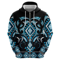 Blue Ngaru Taniko With Aotearoa Maori Tattoo Zip Hoodie