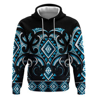 Blue Ngaru Taniko With Aotearoa Maori Tattoo Zip Hoodie