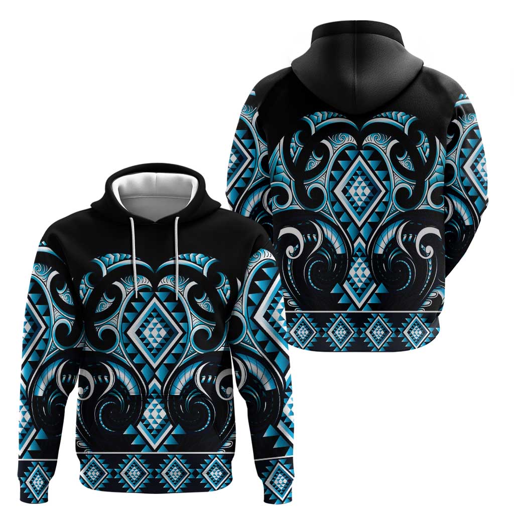 Blue Ngaru Taniko With Aotearoa Maori Tattoo Zip Hoodie