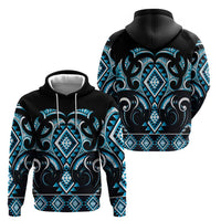 Blue Ngaru Taniko With Aotearoa Maori Tattoo Zip Hoodie