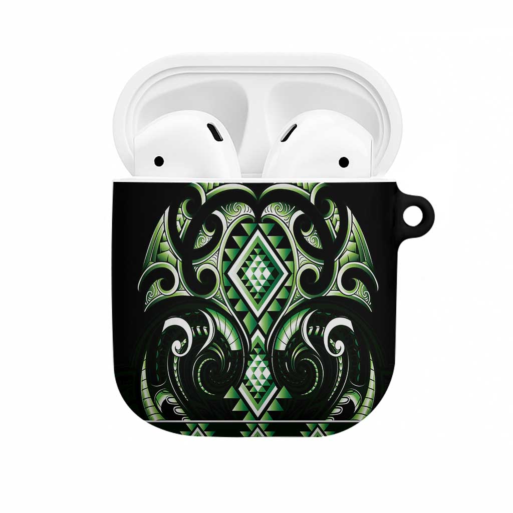 Green Ngaru Taniko With Aotearoa Maori Tattoo AirPods Case - Polynesian Pride