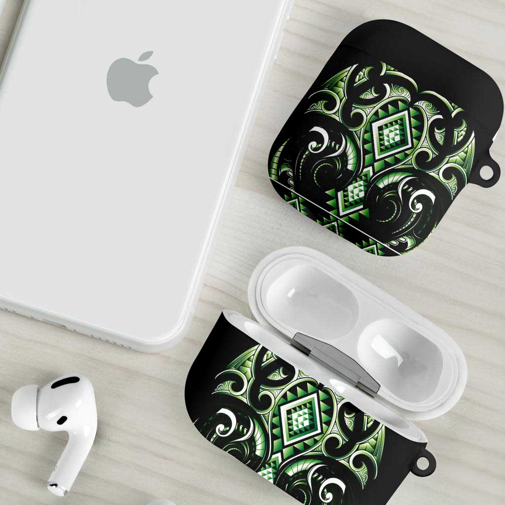 Green Ngaru Taniko With Aotearoa Maori Tattoo AirPods Case - Polynesian Pride