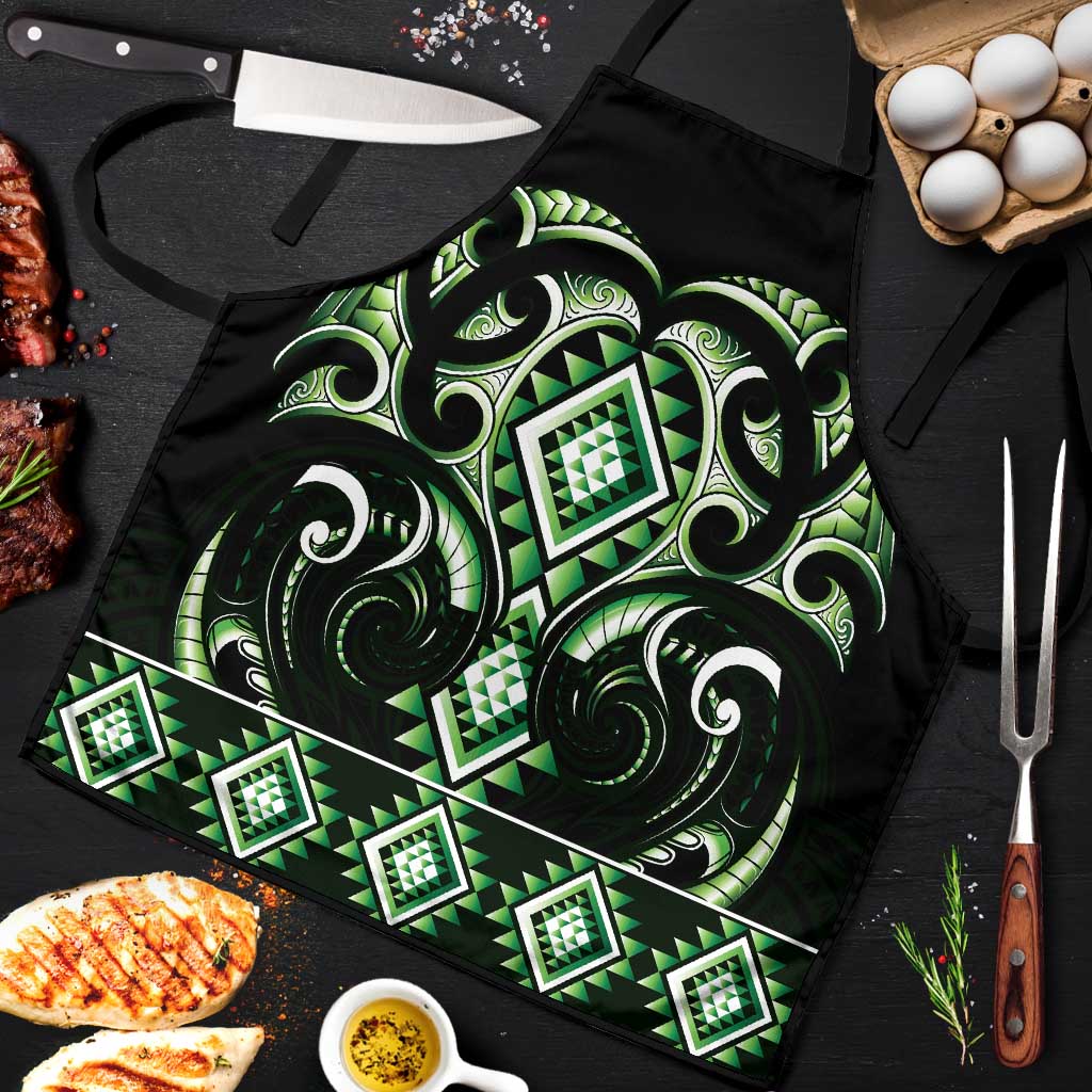 Green Ngaru Taniko With Aotearoa Maori Tattoo Apron - Polynesian Pride