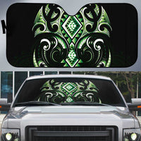 Green Ngaru Taniko With Aotearoa Maori Tattoo Auto Sun Shade - Polynesian Pride