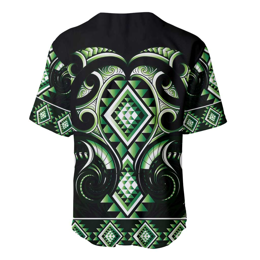Green Ngaru Taniko With Aotearoa Maori Tattoo Baseball Jersey