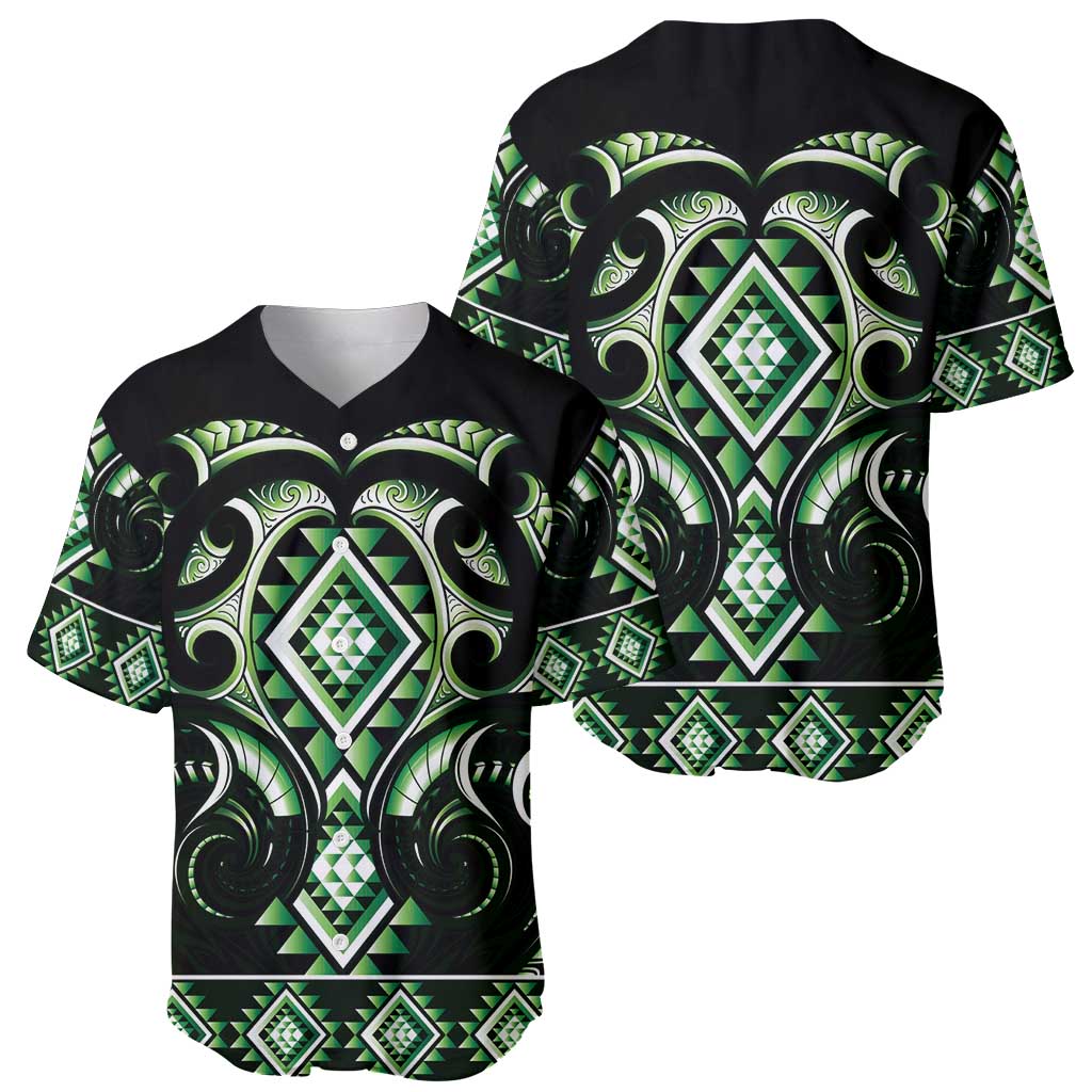 Green Ngaru Taniko With Aotearoa Maori Tattoo Baseball Jersey