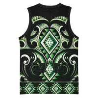 Green Ngaru Taniko With Aotearoa Maori Tattoo Basketball Jersey - Polynesian Pride