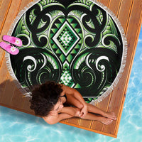Green Ngaru Taniko With Aotearoa Maori Tattoo Beach Blanket LT14 - Polynesian Pride