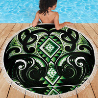Green Ngaru Taniko With Aotearoa Maori Tattoo Beach Blanket LT14 - Polynesian Pride
