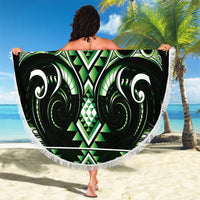 Green Ngaru Taniko With Aotearoa Maori Tattoo Beach Blanket LT14 - Polynesian Pride