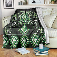 Green Ngaru Taniko With Aotearoa Maori Tattoo Blanket LT14 Green - Polynesian Pride