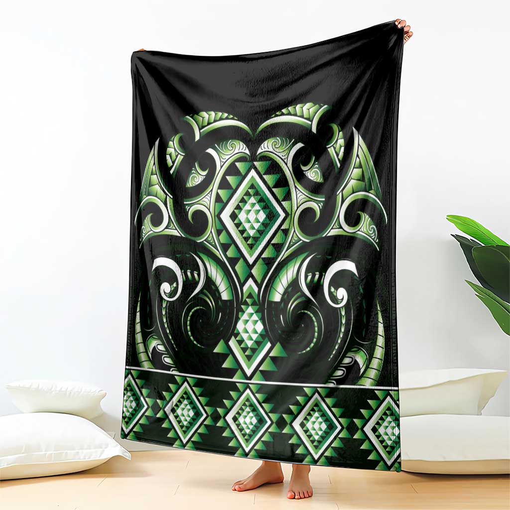 Green Ngaru Taniko With Aotearoa Maori Tattoo Blanket LT14 - Polynesian Pride