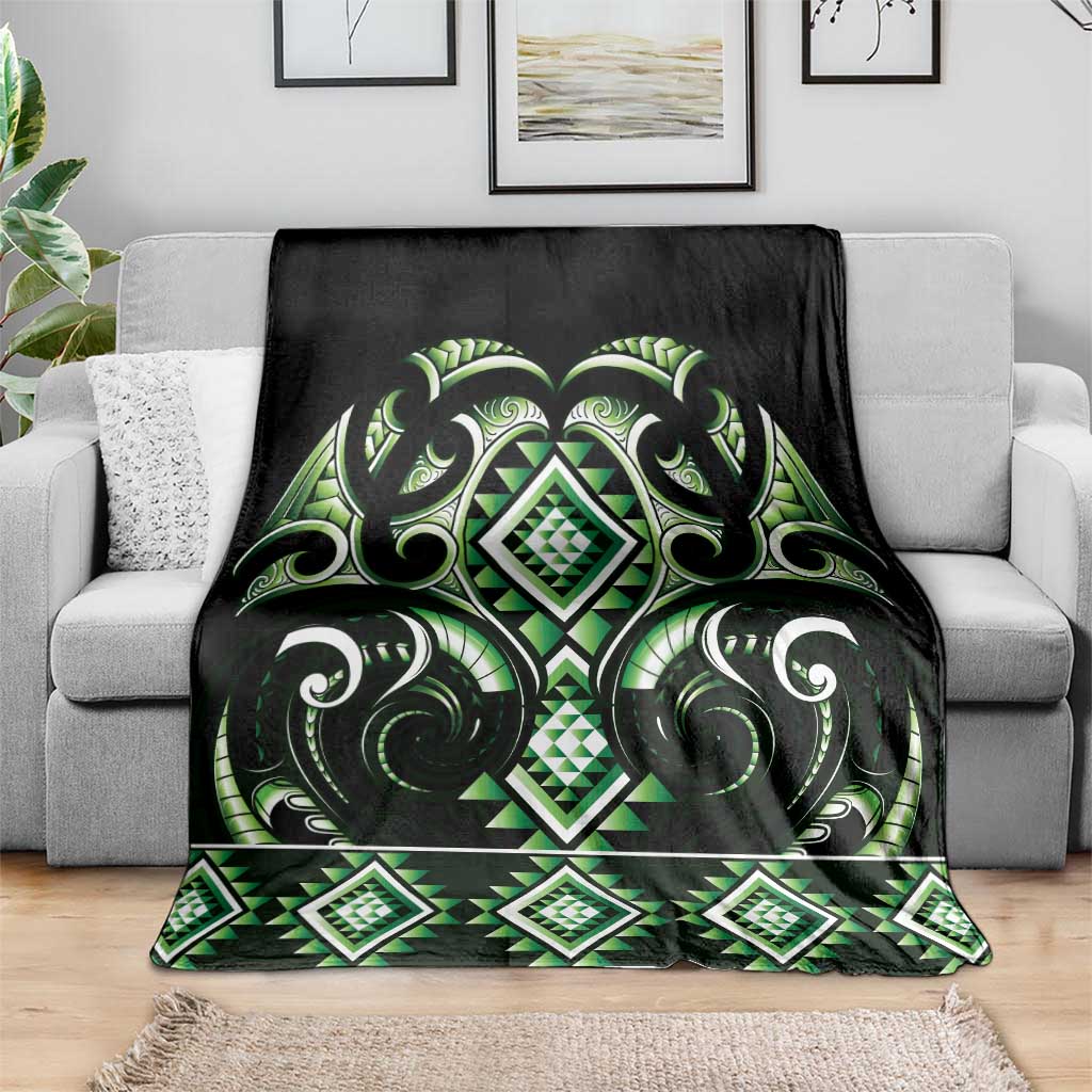 Green Ngaru Taniko With Aotearoa Maori Tattoo Blanket LT14 - Polynesian Pride