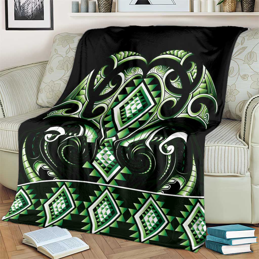 Green Ngaru Taniko With Aotearoa Maori Tattoo Blanket LT14 - Polynesian Pride