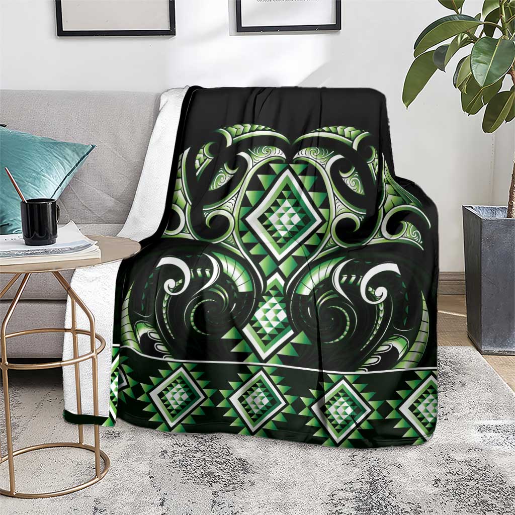 Green Ngaru Taniko With Aotearoa Maori Tattoo Blanket LT14 - Polynesian Pride