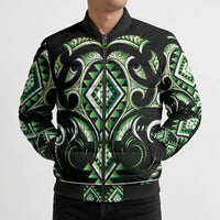 Green Ngaru Taniko With Aotearoa Maori Tattoo Bomber Puffer Jacket - Polynesian Pride