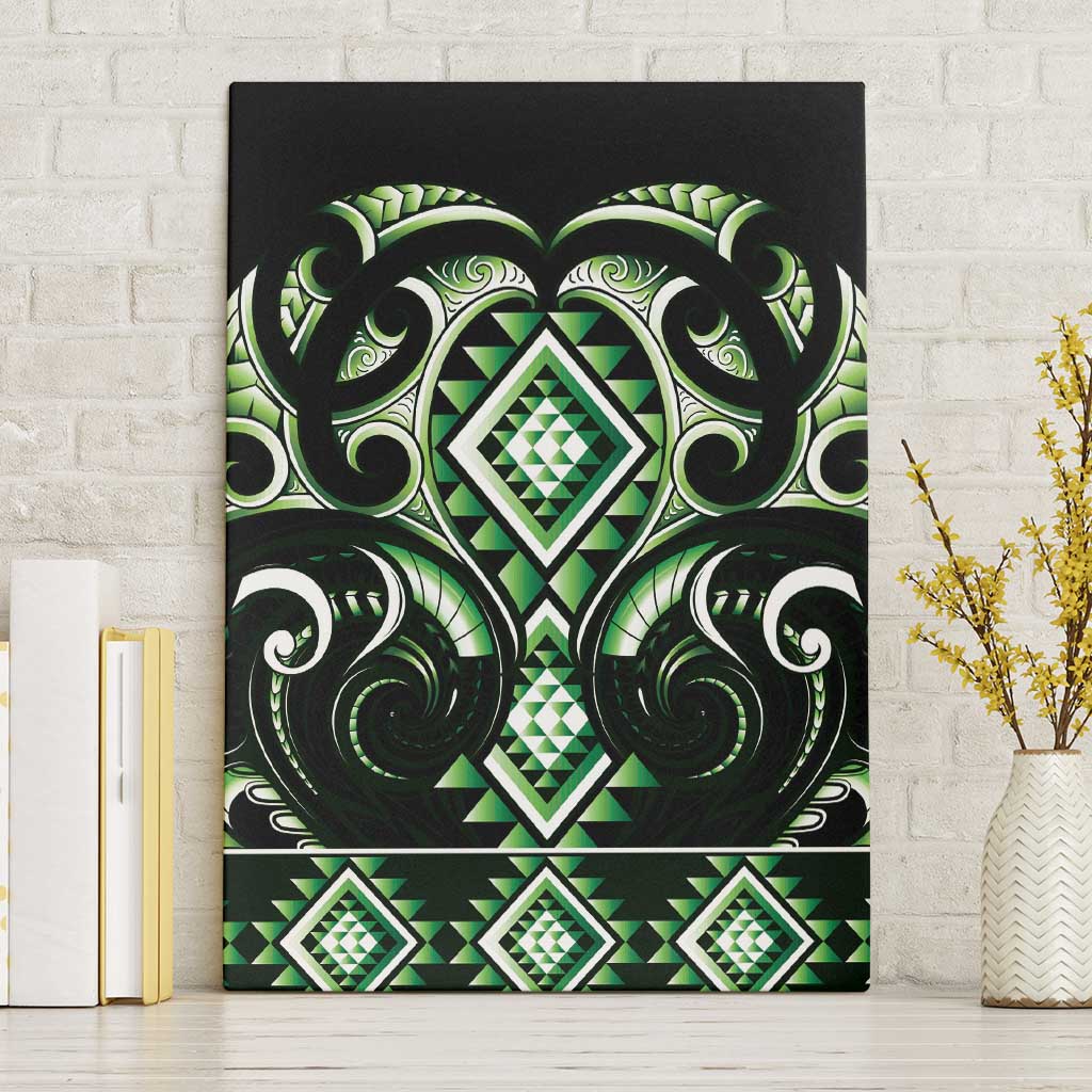 Green Ngaru Taniko With Aotearoa Maori Tattoo Canvas Wall Art LT14 Without Frame Green - Polynesian Pride