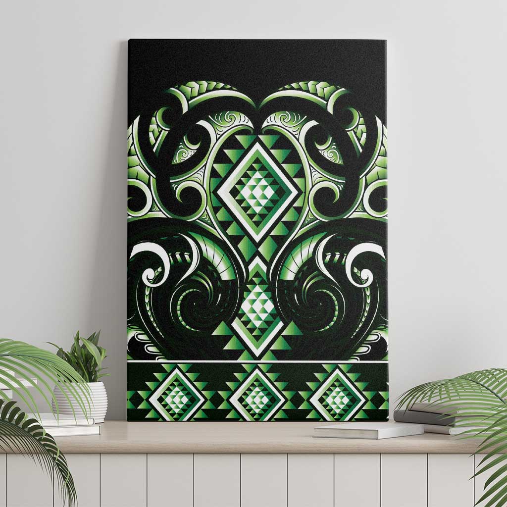 Green Ngaru Taniko With Aotearoa Maori Tattoo Canvas Wall Art LT14 - Polynesian Pride