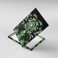 Green Ngaru Taniko With Aotearoa Maori Tattoo Canvas Wall Art LT14 With Frame Green - Polynesian Pride