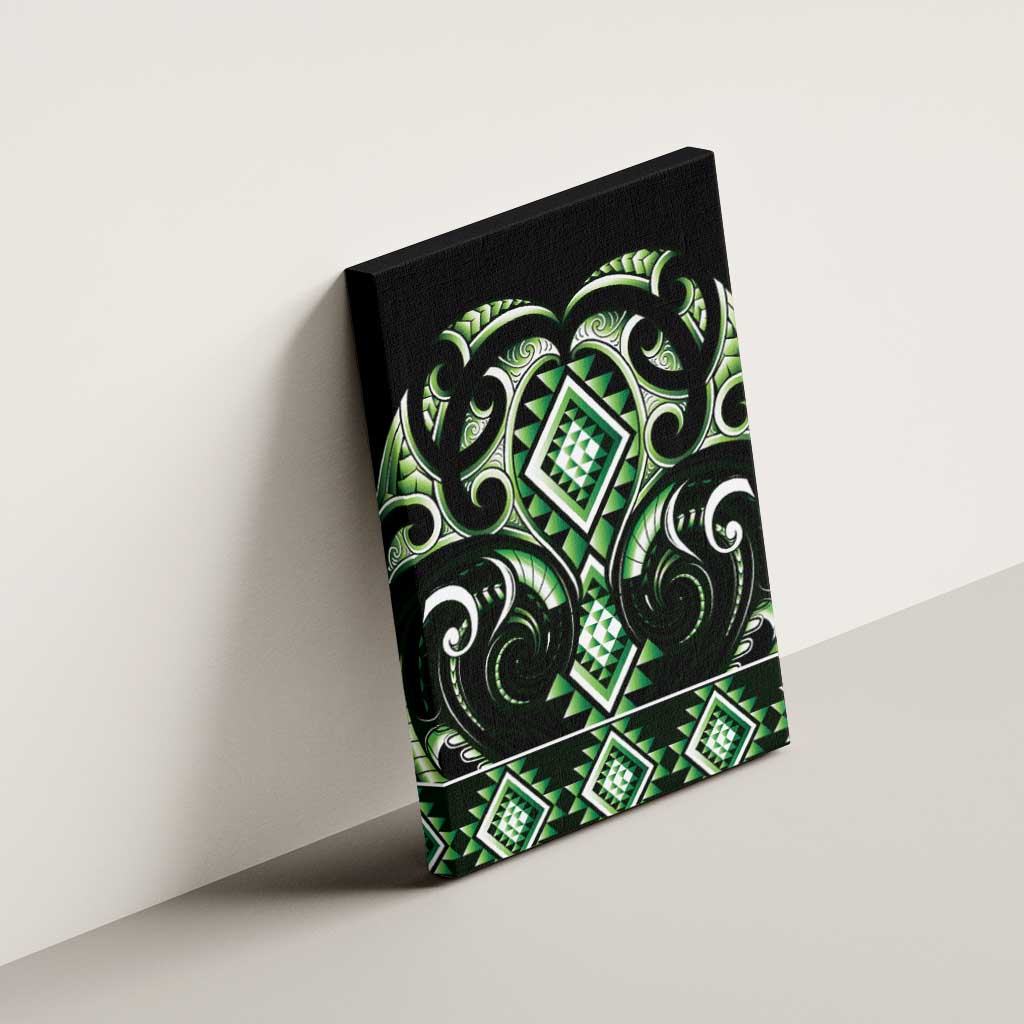 Green Ngaru Taniko With Aotearoa Maori Tattoo Canvas Wall Art LT14 - Polynesian Pride