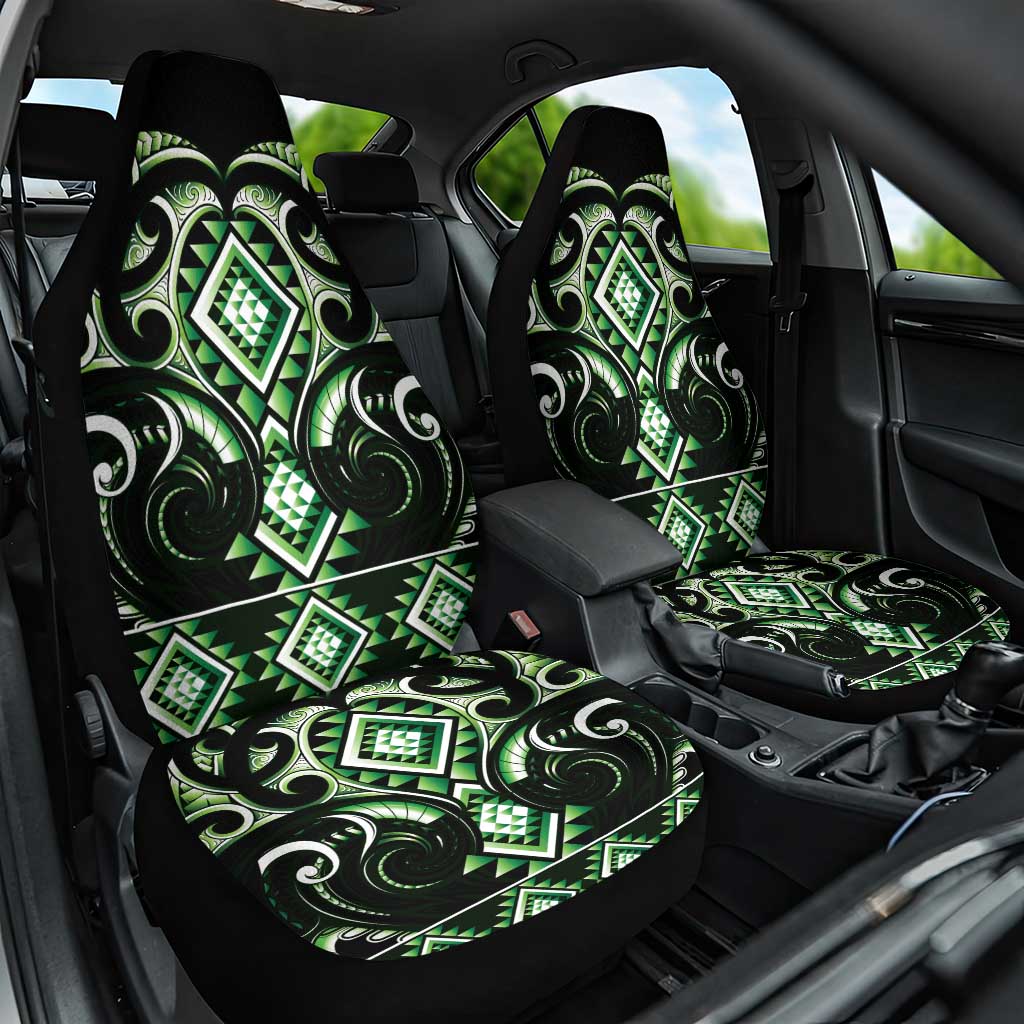 Green Ngaru Taniko With Aotearoa Maori Tattoo Car Seat Cover