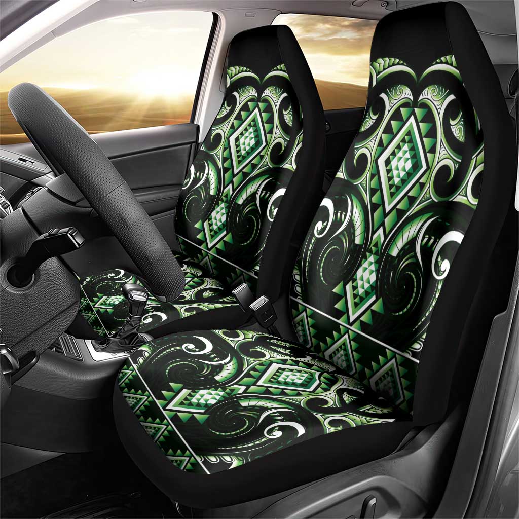 Green Ngaru Taniko With Aotearoa Maori Tattoo Car Seat Cover