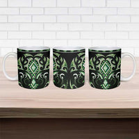 Green Ngaru Taniko With Aotearoa Maori Tattoo Ceramic Mug - Polynesian Pride