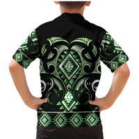 Green Ngaru Taniko With Aotearoa Maori Tattoo Family Matching Mermaid Dress and Hawaiian Shirt