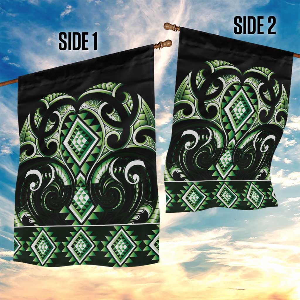 Green Ngaru Taniko With Aotearoa Maori Tattoo Garden Flag LT14 - Polynesian Pride